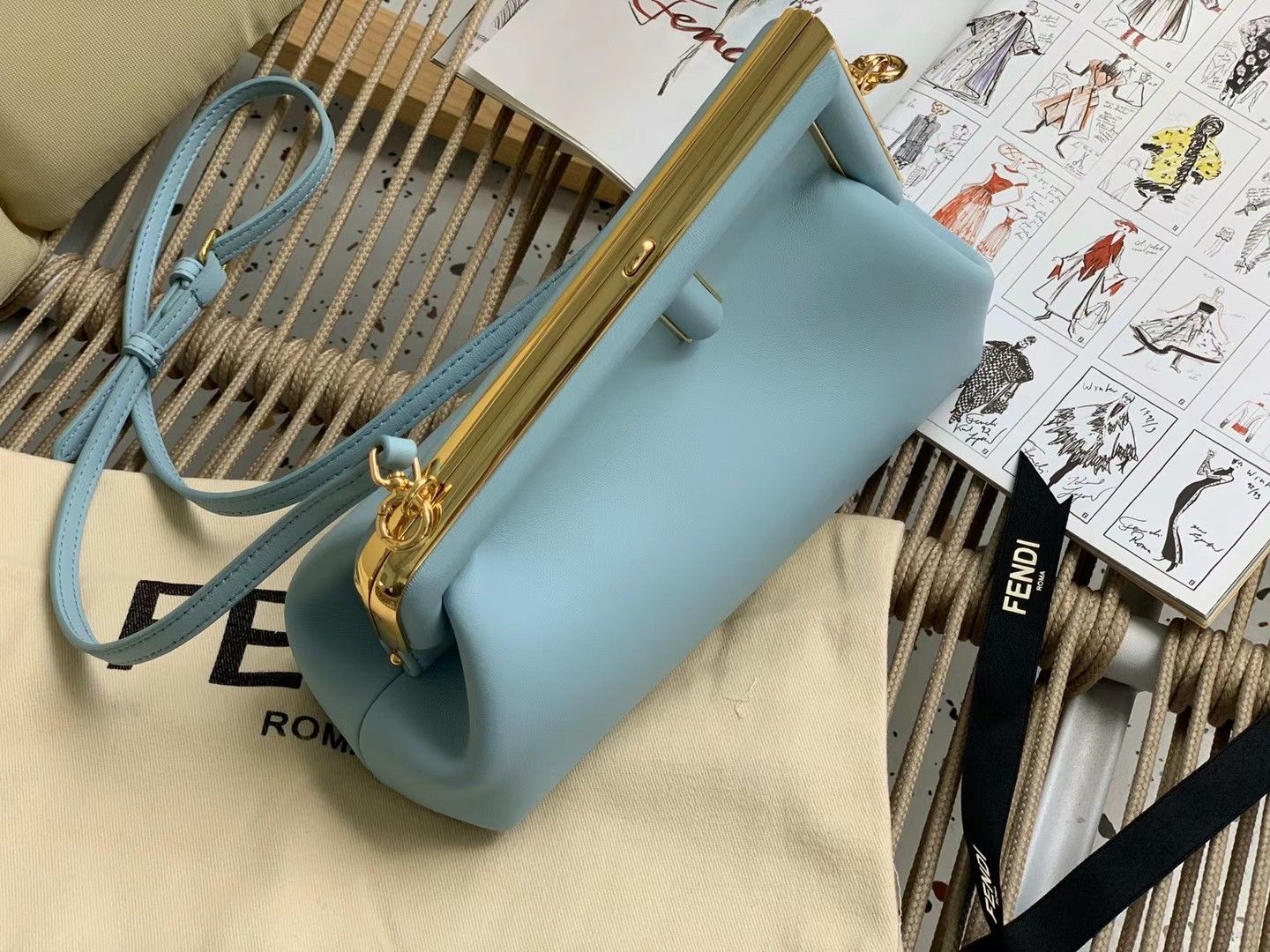 Fendi First Small Bag In Light Blue Nappa Leather