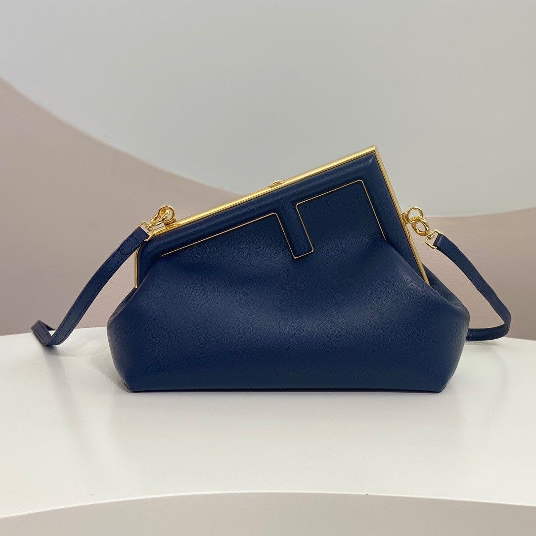 Fendi First Small Bag In Dark Blue Nappa Leather