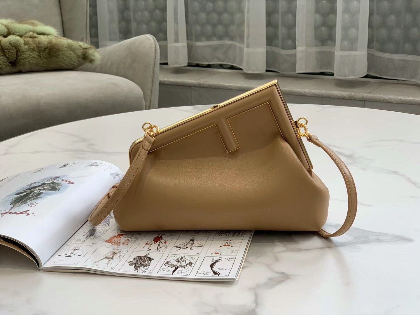 Fendi First Small Bag In Light Brown Nappa Leather