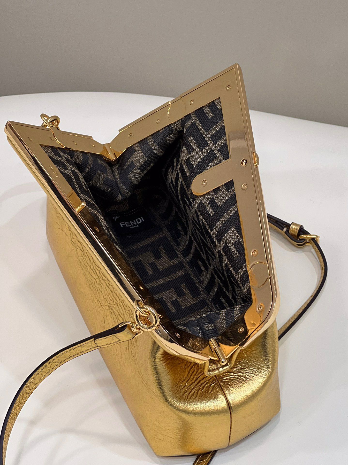 Fendi First Small Bag In Gold Laminated Leather