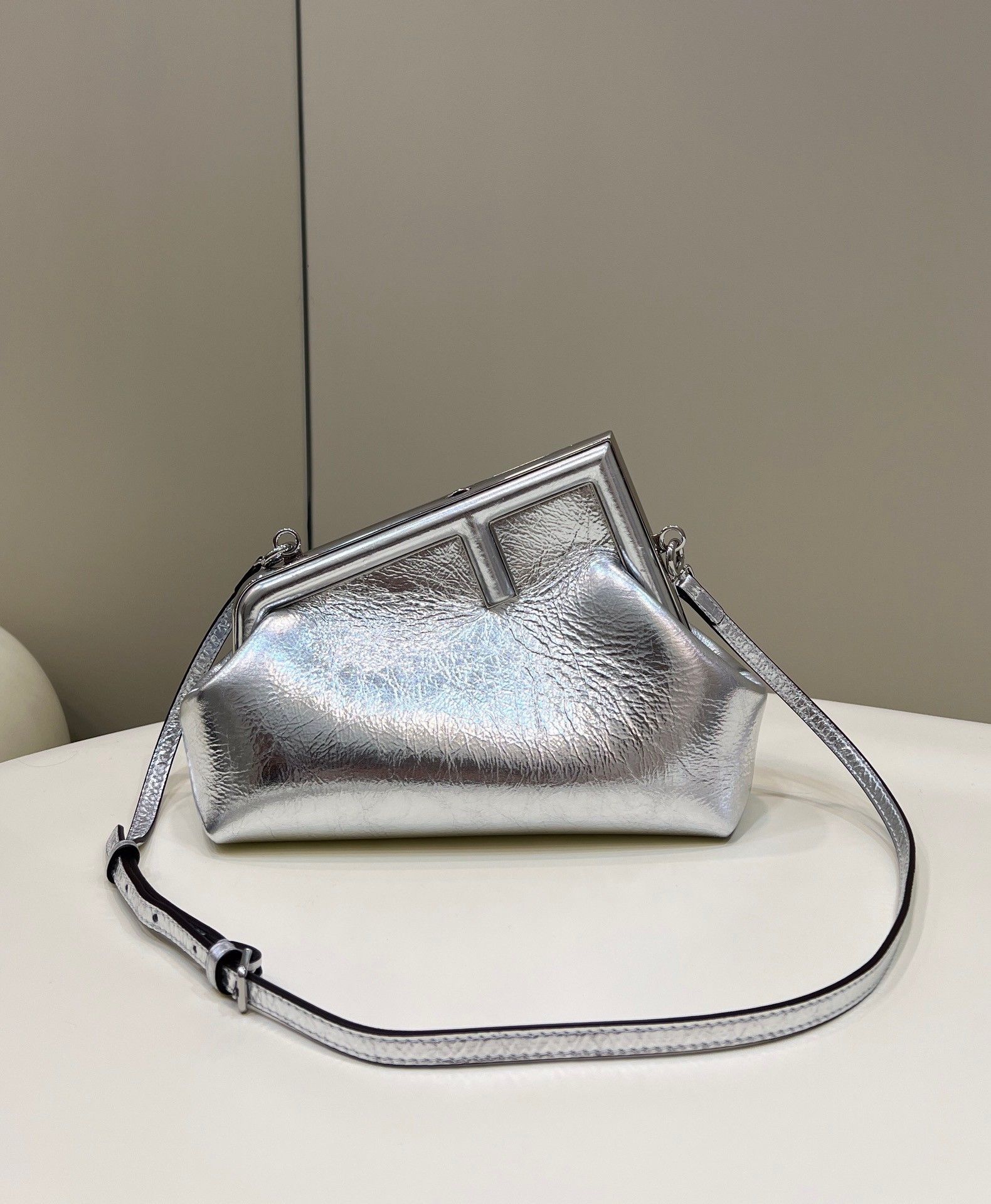 Fendi First Small Bag In Silver Laminated Leather