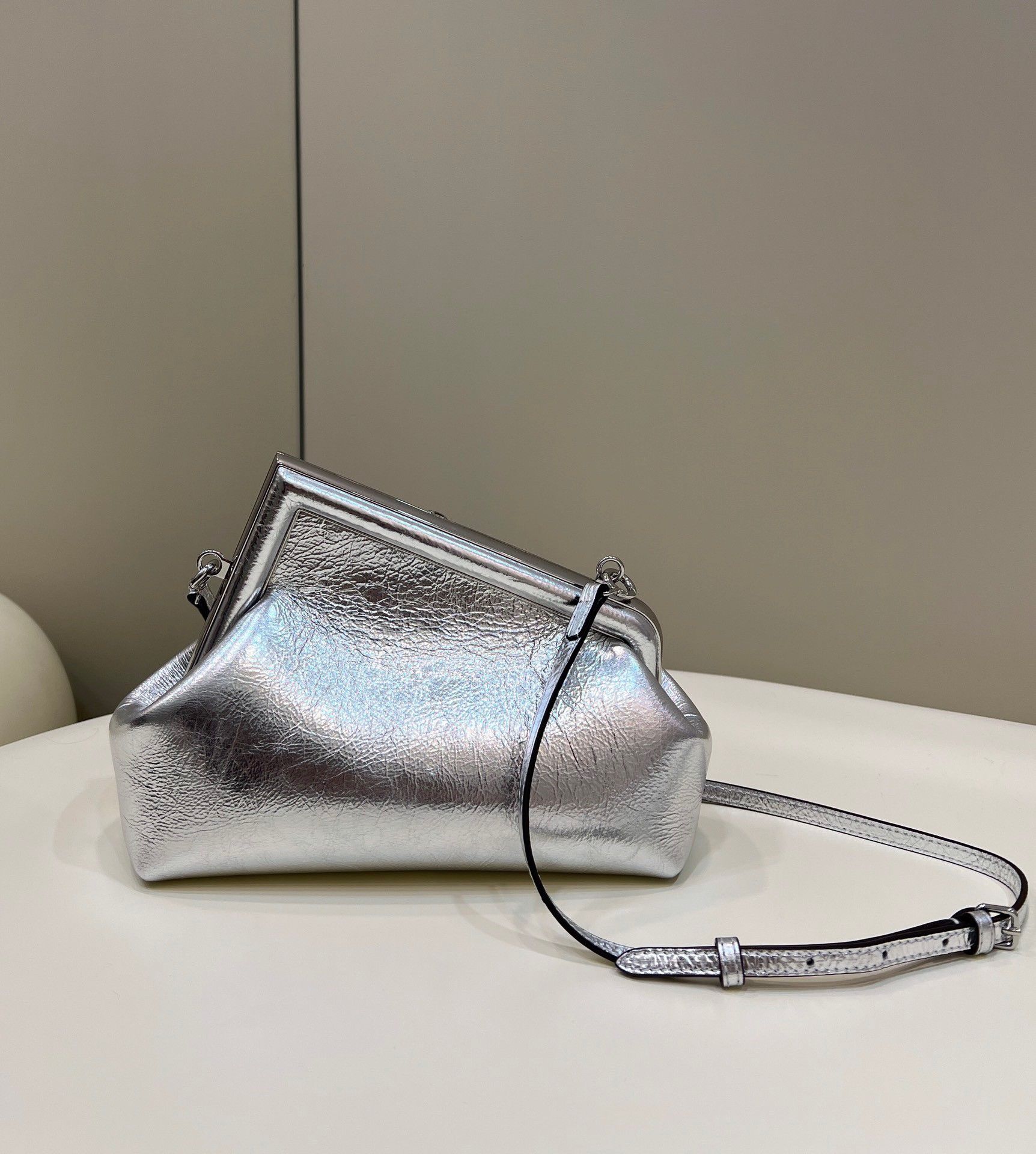 Fendi First Small Bag In Silver Laminated Leather