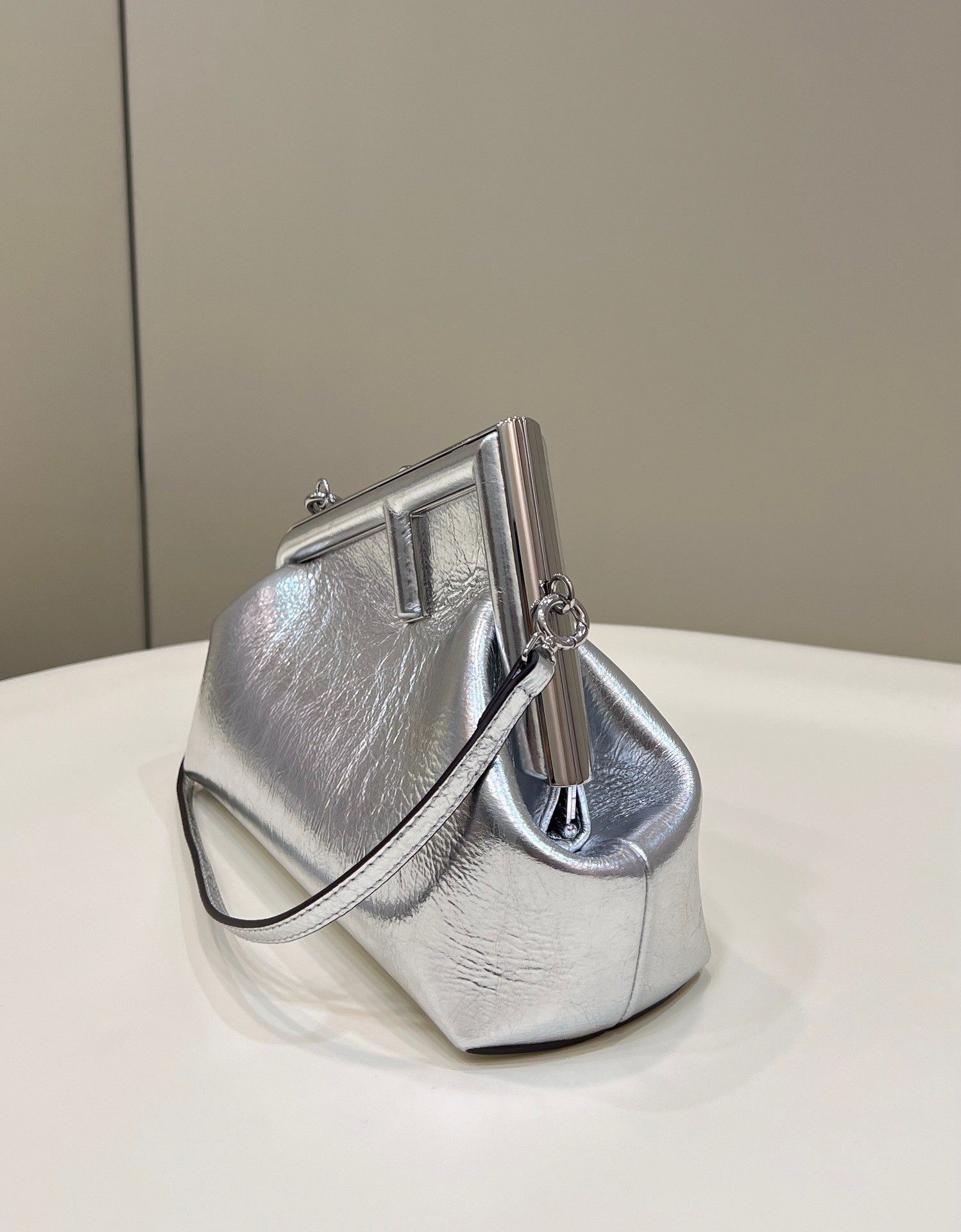 Fendi First Small Bag In Silver Laminated Leather