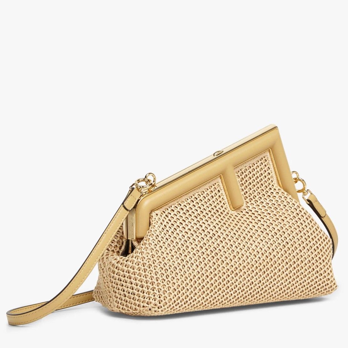 Fendi First Small Bag In Beige Raffia Macrame