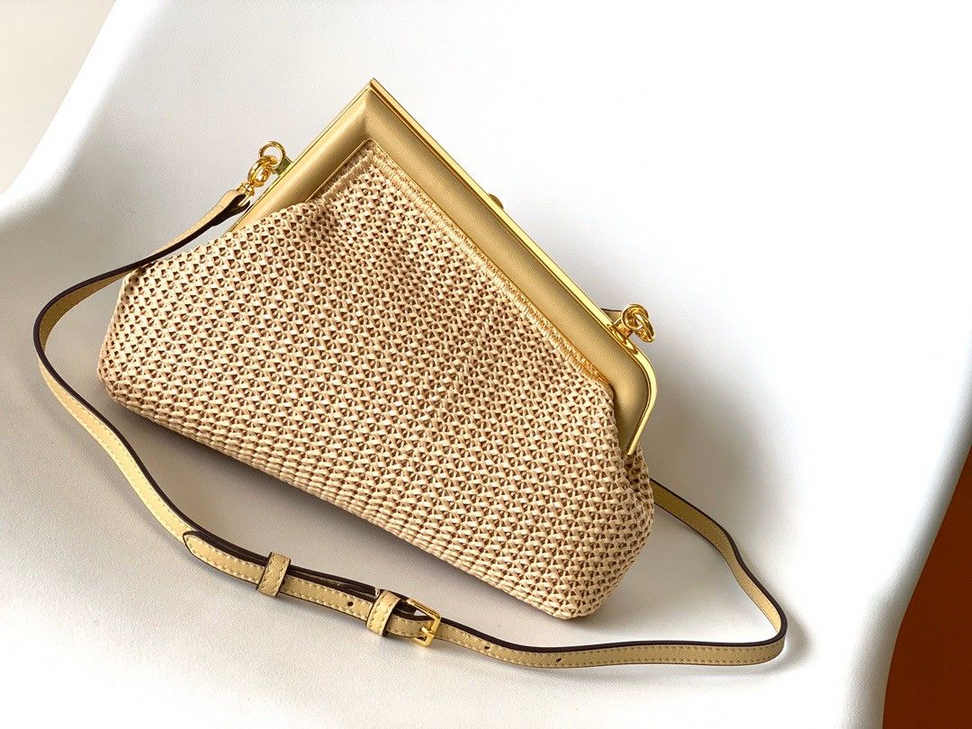 Fendi First Small Bag In Beige Raffia Macrame