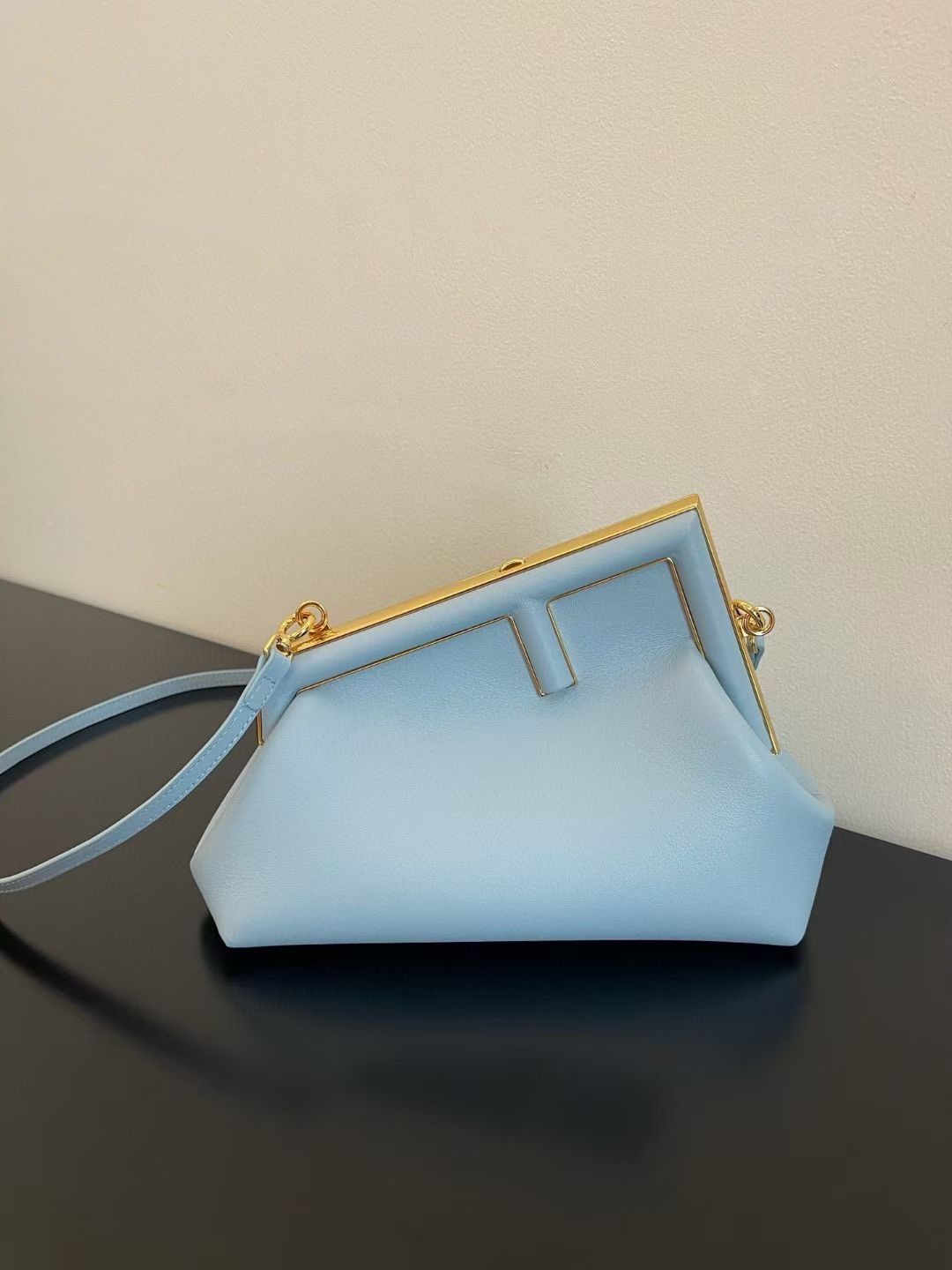 Fendi First Medium Bag In Light Blue Nappa Leather