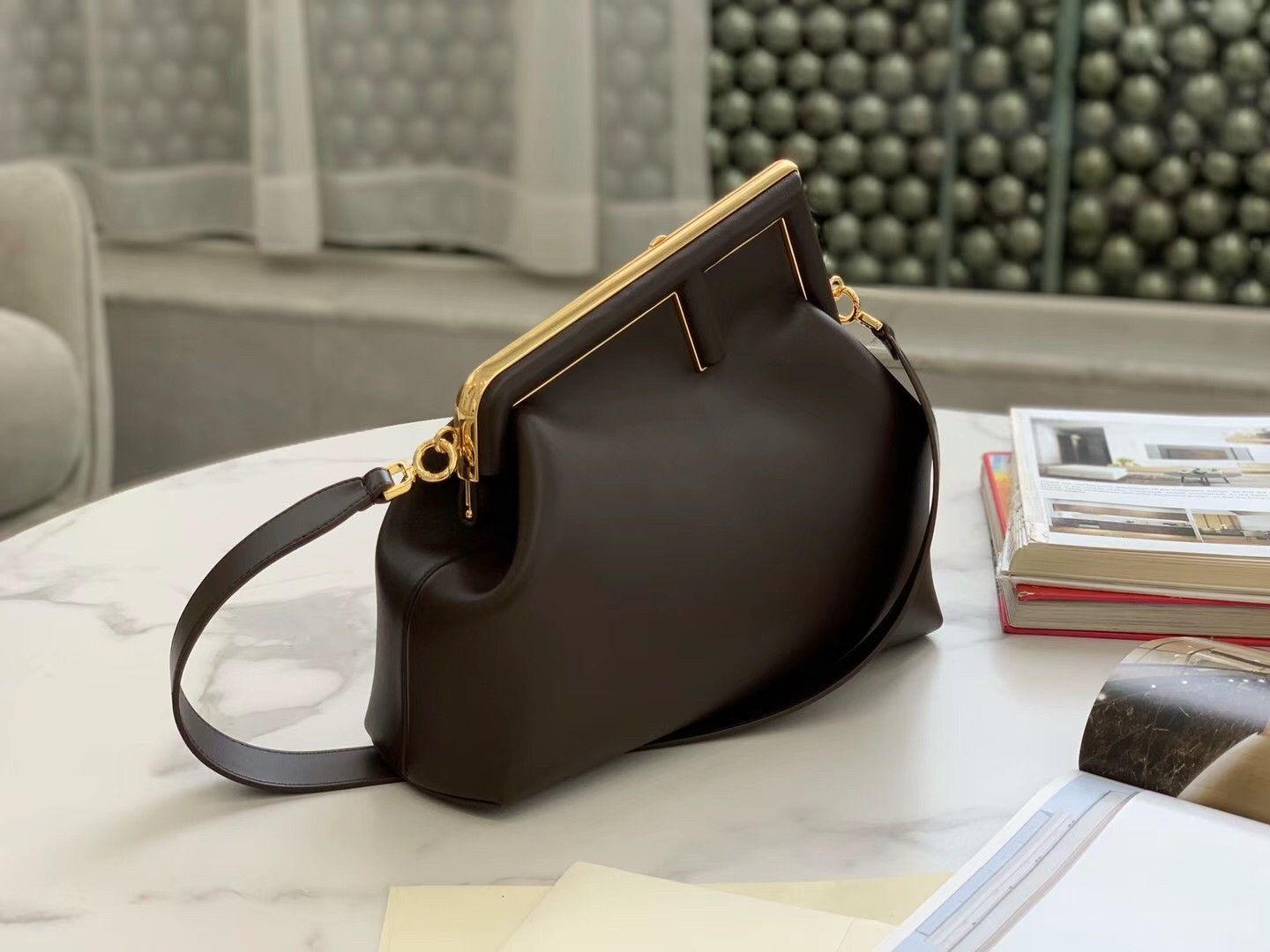 Fendi First Medium Bag In Dark Brown Nappa Leather