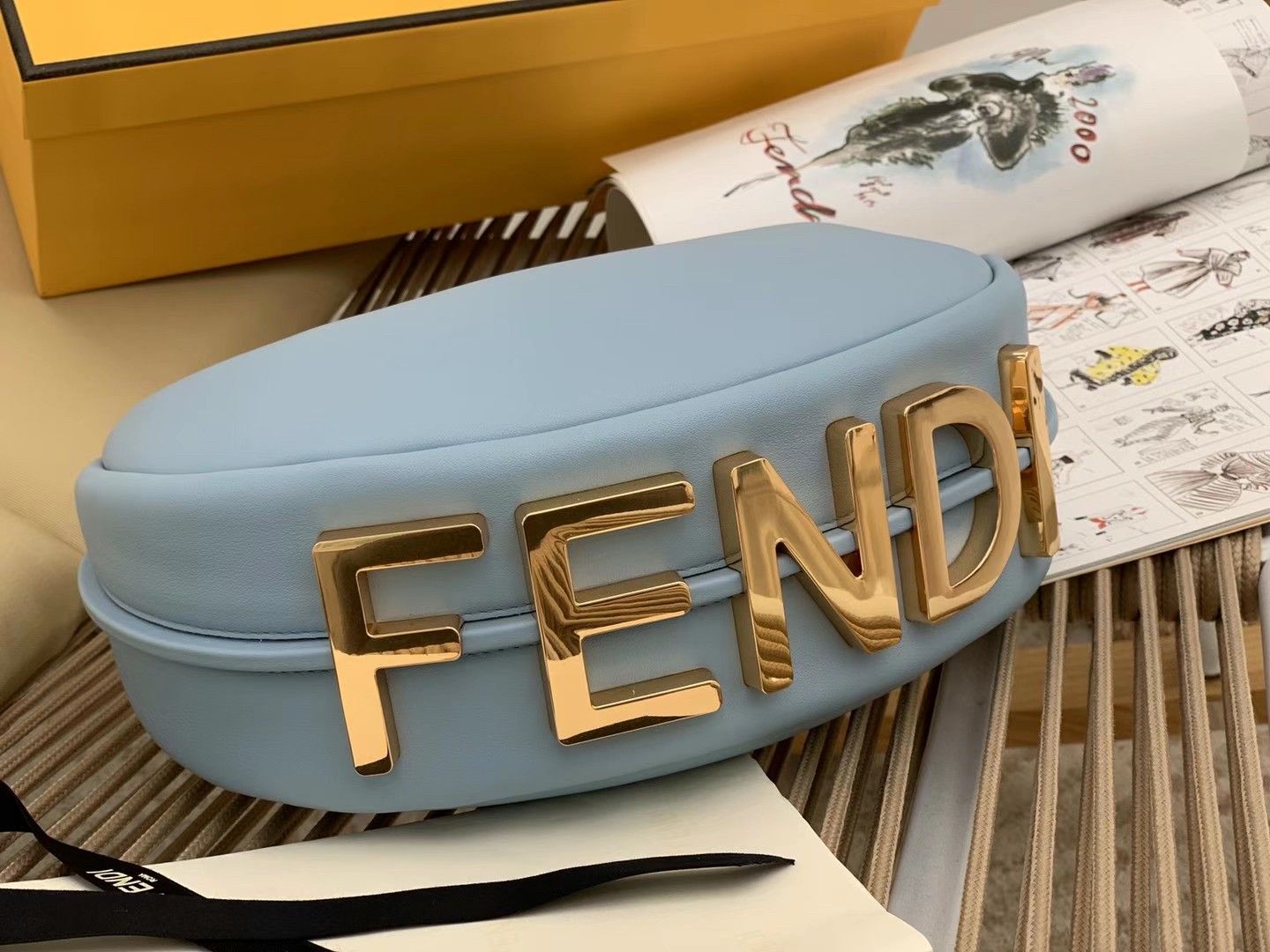 Fendi Fendigraphy Small Hobo Bag In Light Blue Leather