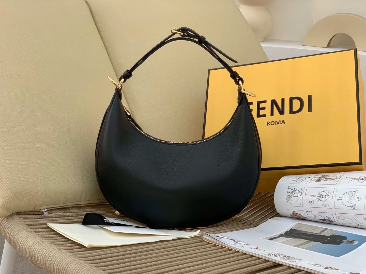 Fendi Fendigraphy Small Hobo Bag In Black Leather