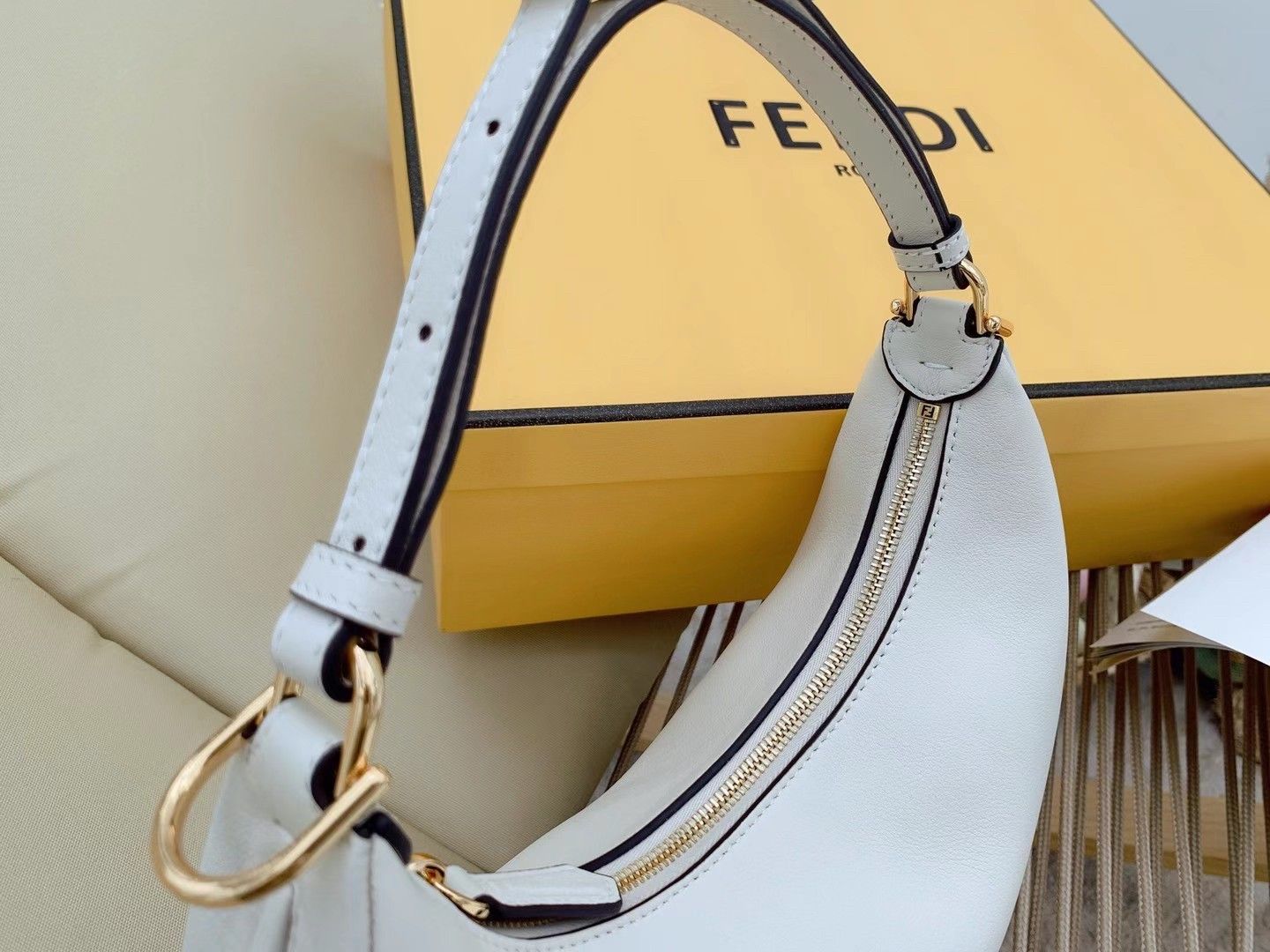 Fendi Fendigraphy Small Hobo Bag In White Leather