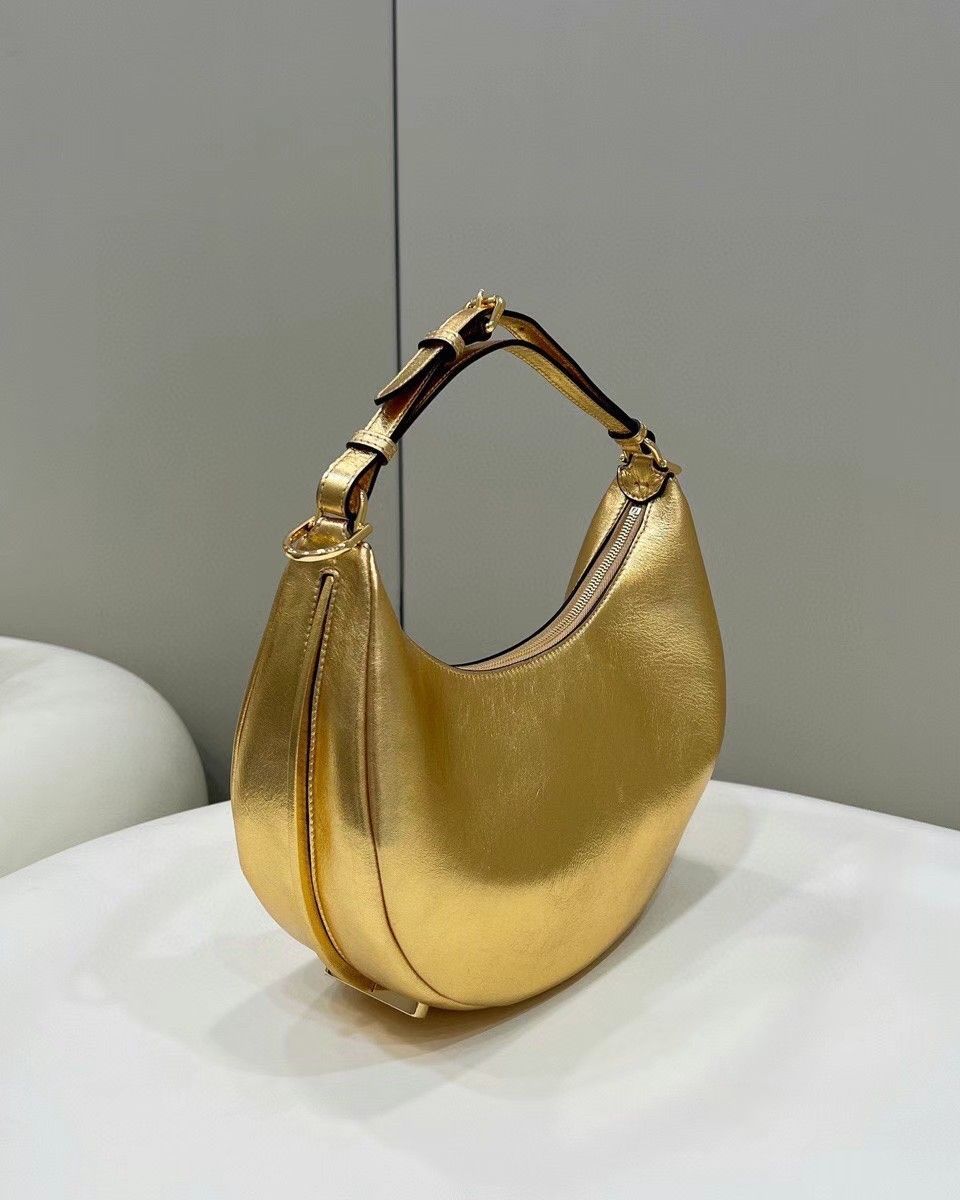 Fendi Fendigraphy Small Hobo Bag In Gold Metallic Leather