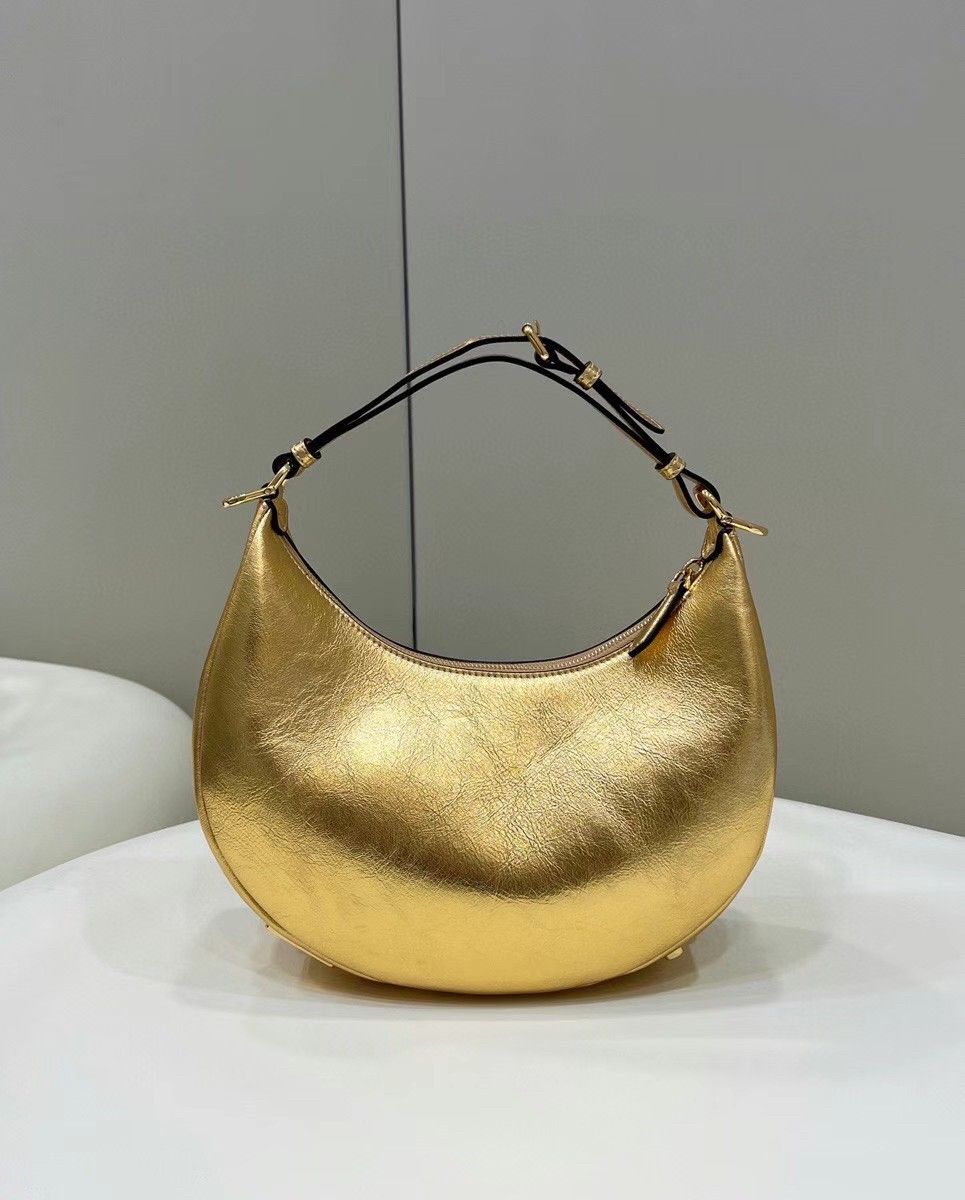 Fendi Fendigraphy Small Hobo Bag In Gold Metallic Leather