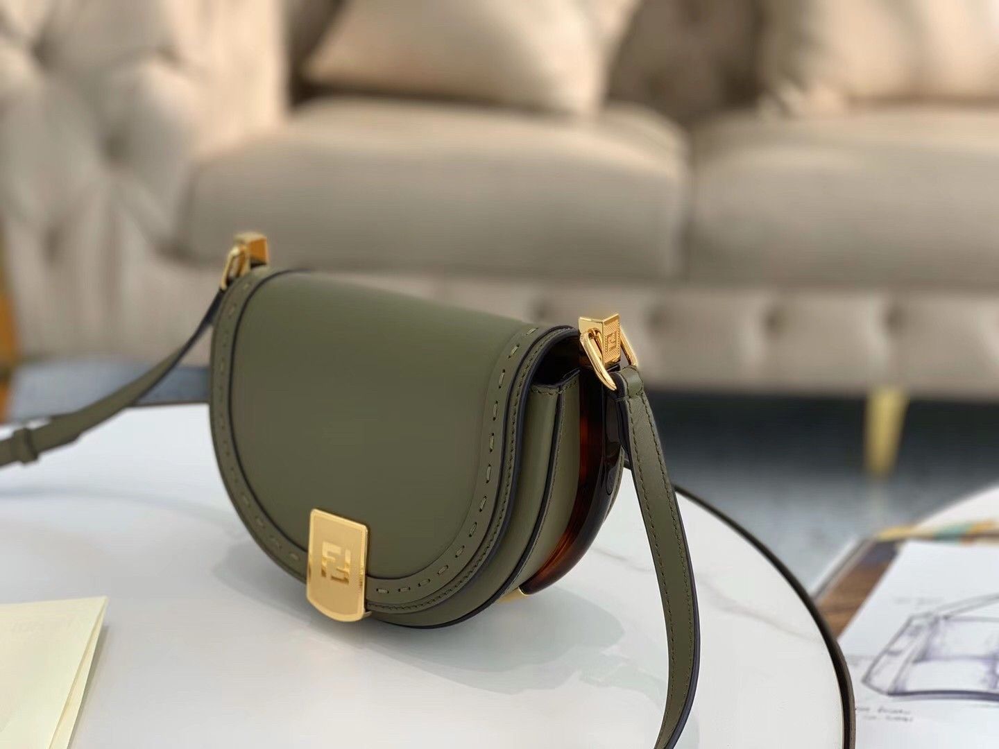 Fendi Moonlight Saddle Bag In Green Calfskin