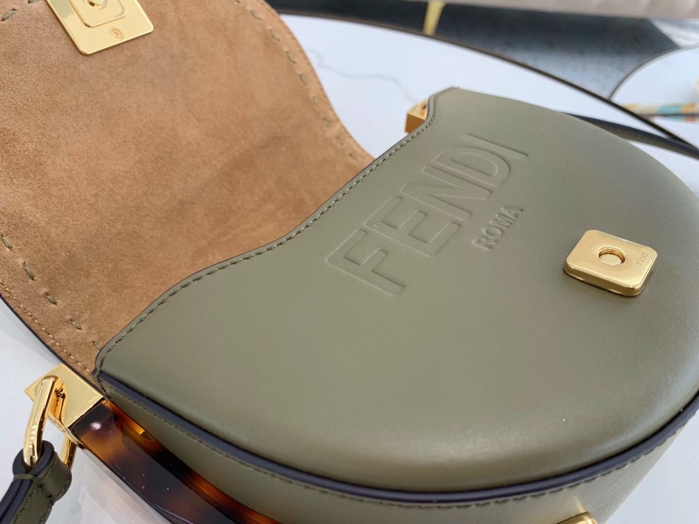 Fendi Moonlight Saddle Bag In Green Calfskin