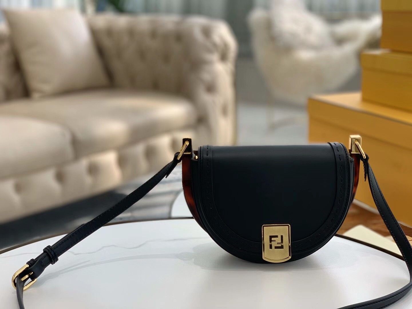 Fendi Moonlight Saddle Bag In Black Calfskin