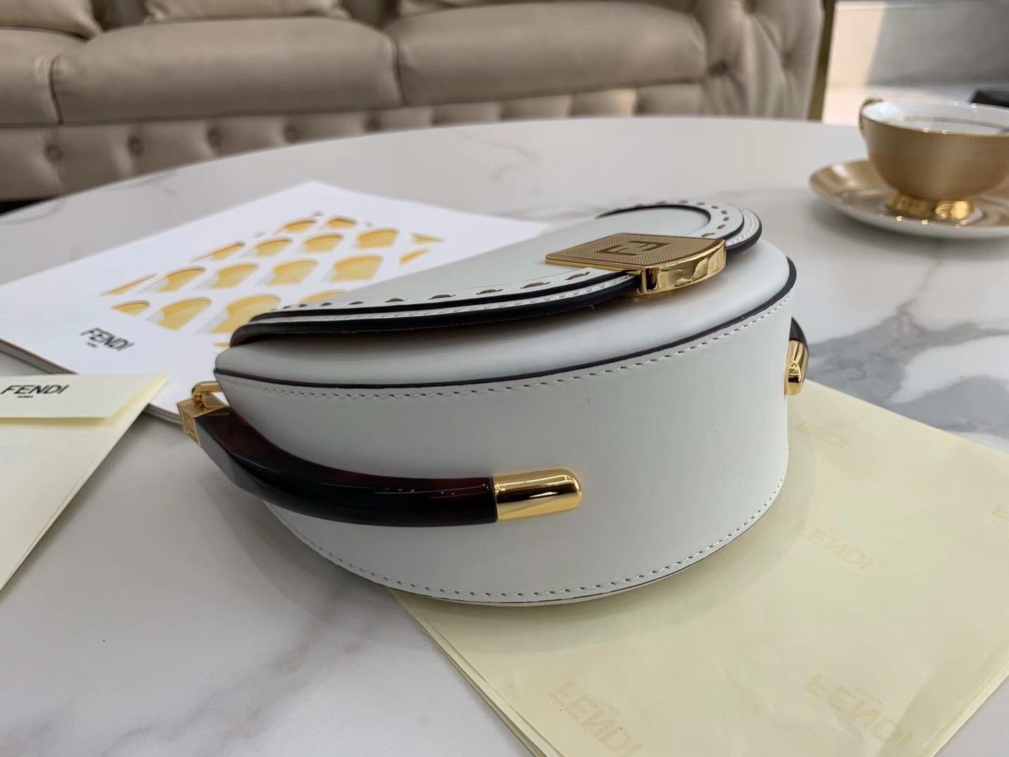 Fendi Moonlight Saddle Bag In White Calfskin