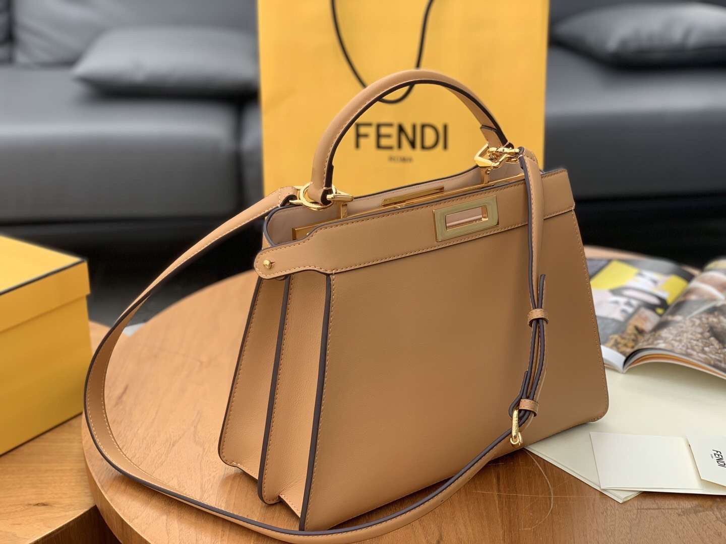 Fendi Peekaboo ISeeU Medium Bag In Beige Calfskin