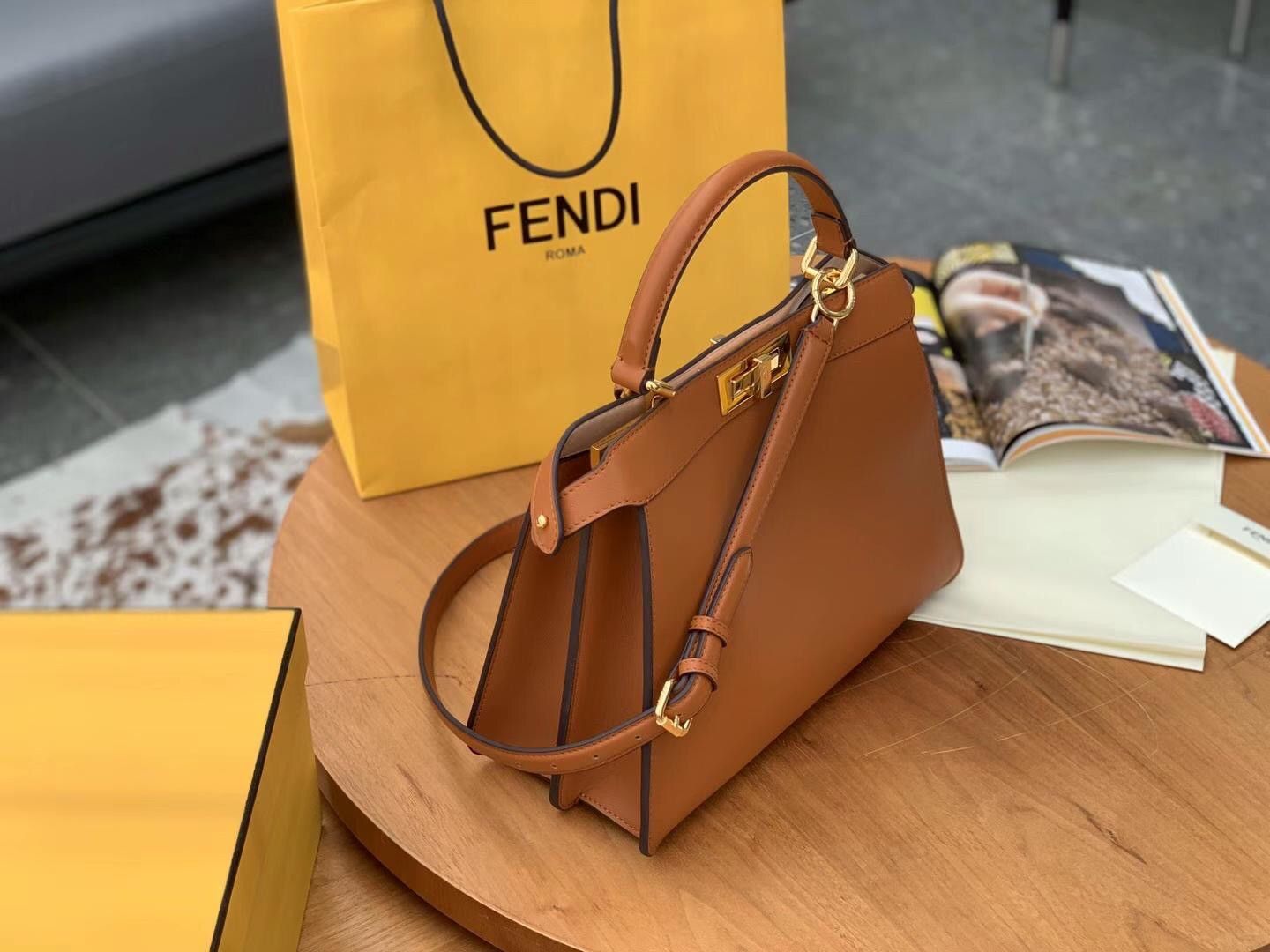 Fendi Peekaboo ISeeU Medium Bag In Brown Calfskin