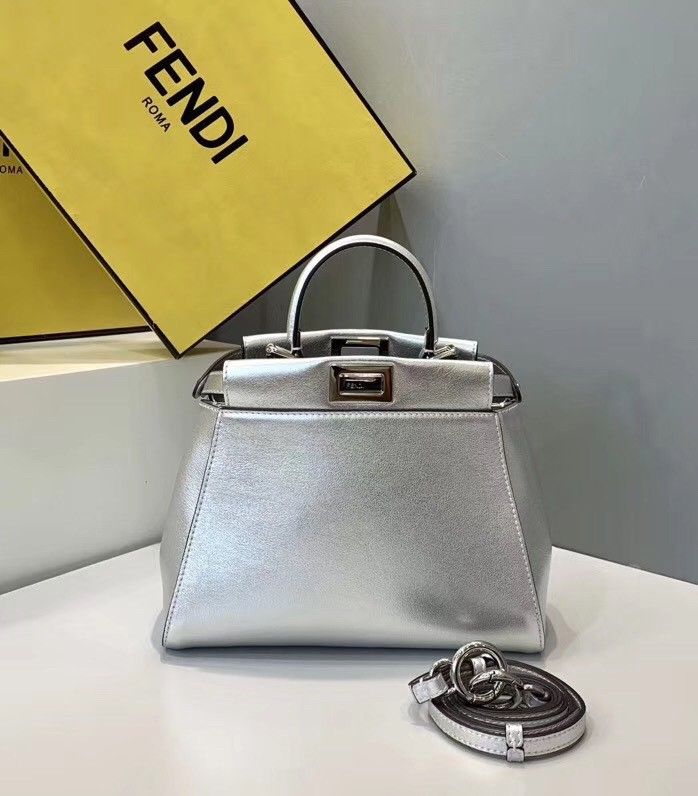 Fendi Peekaboo Mini Bag In Silver Metallic Lambskin