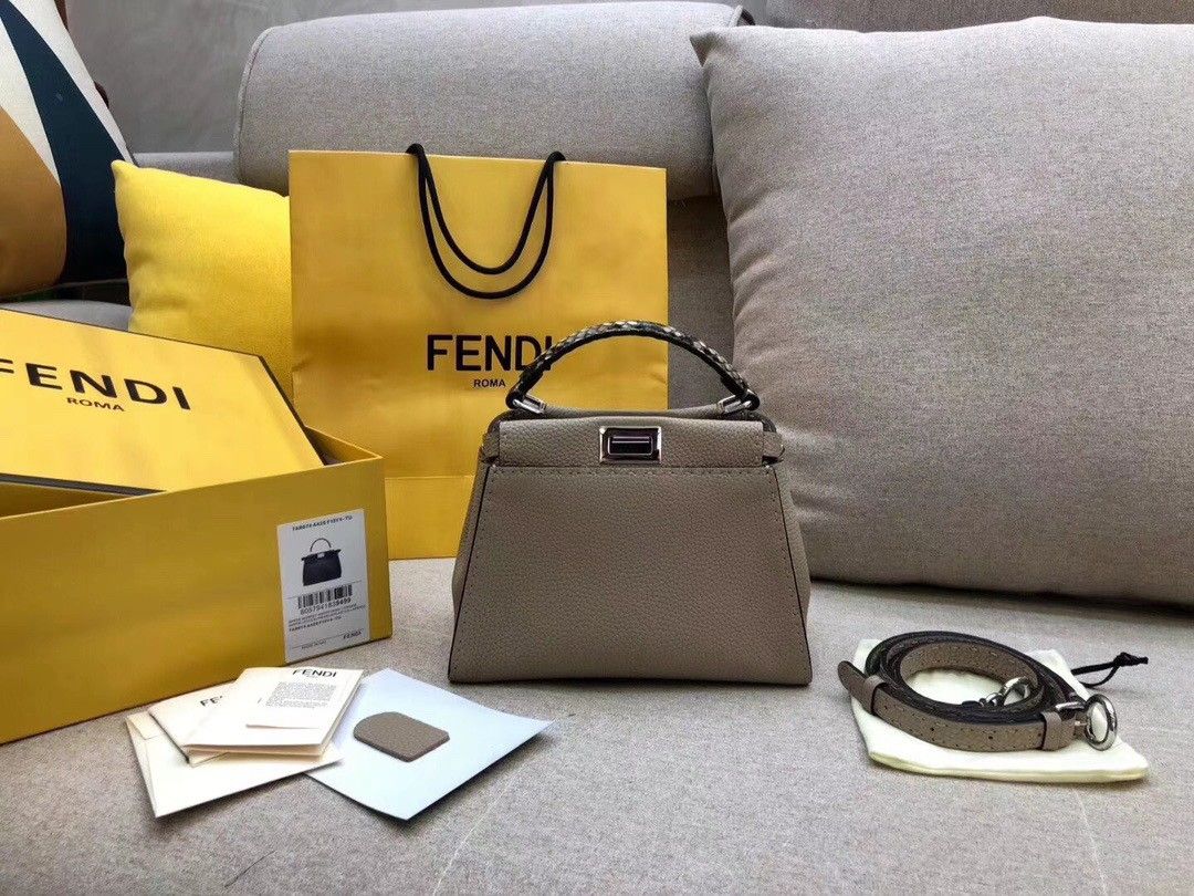 Fendi Peekaboo Mini Selleria Grey Bag with Python Leather Handle