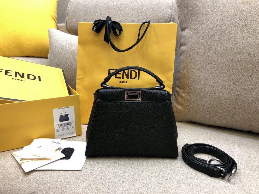 Fendi Peekaboo Mini Selleria Bag In Black Romano Leather