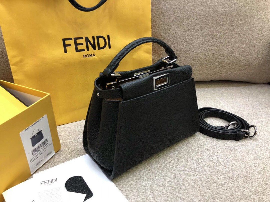 Fendi Peekaboo Mini Selleria Bag In Black Romano Leather