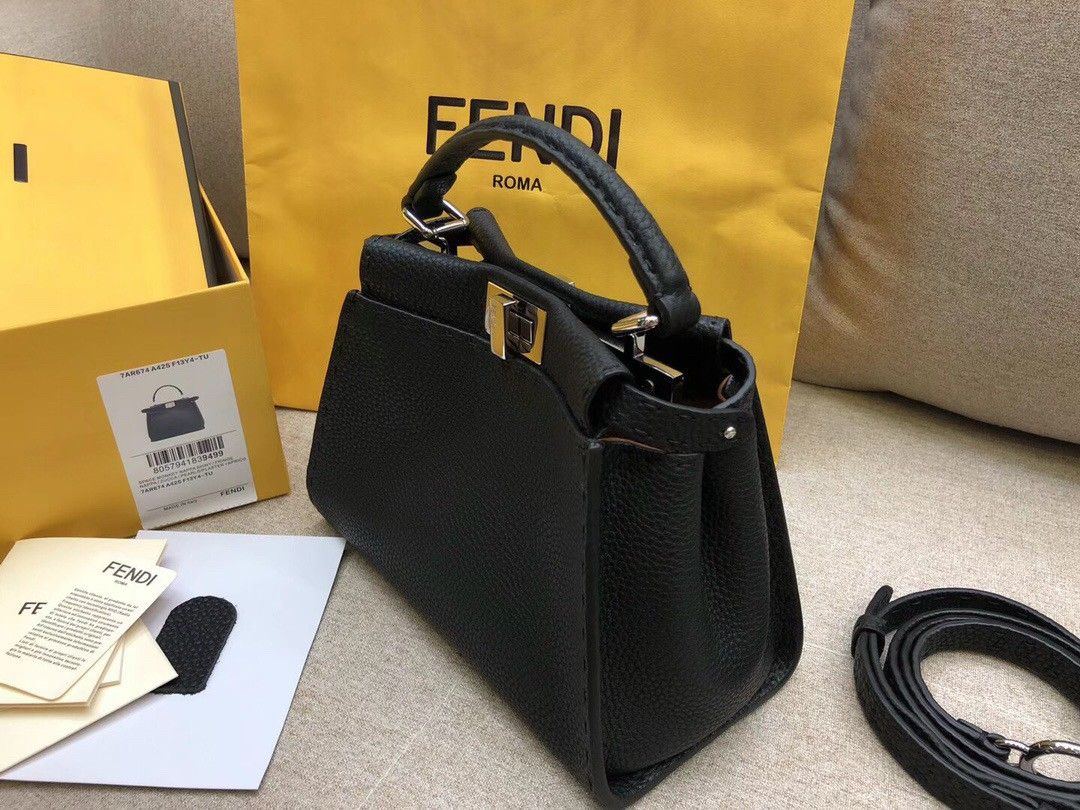 Fendi Peekaboo Mini Selleria Bag In Black Romano Leather