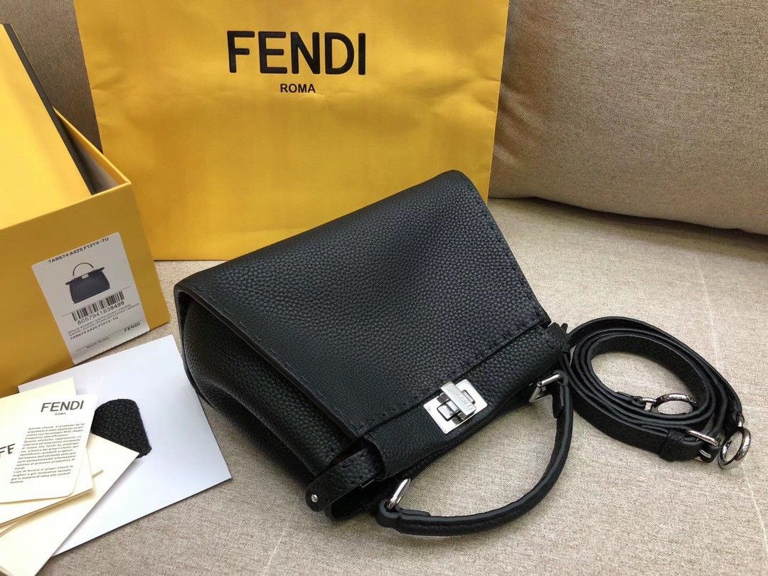 Fendi Peekaboo Mini Selleria Bag In Black Romano Leather