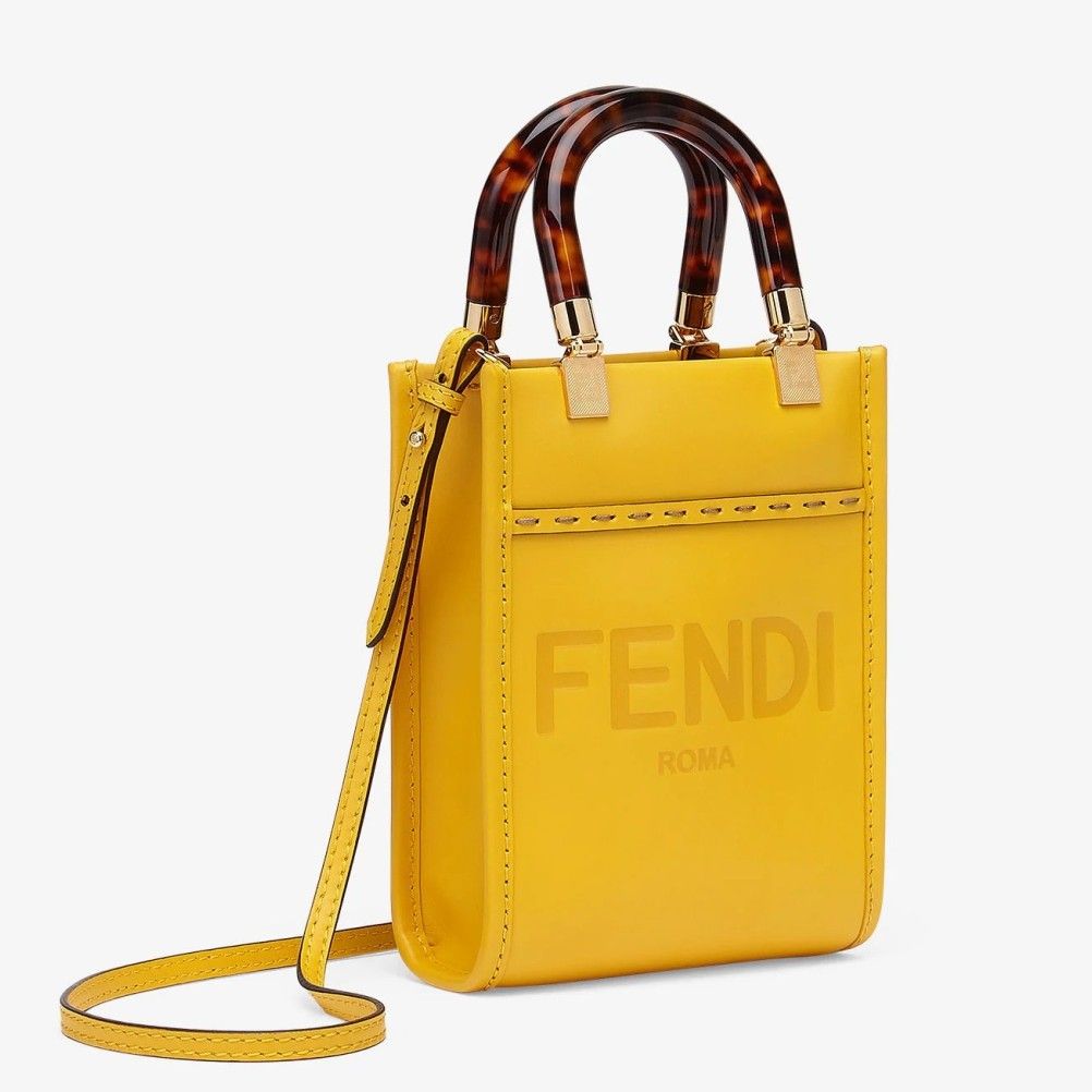 Fendi Mini Sunshine Shopper Bag In Yellow Leather