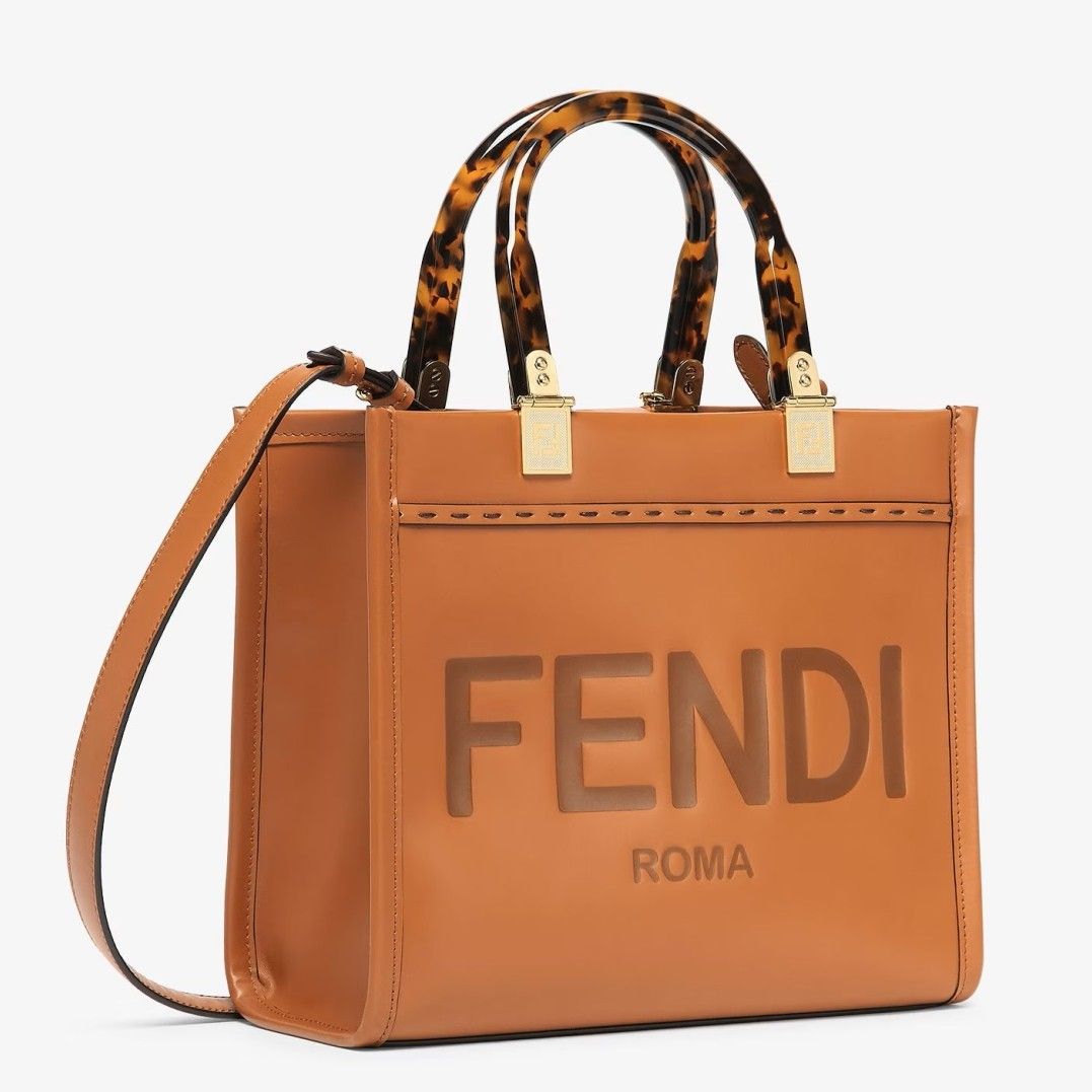 Fendi Sunshine Small Tote Bag In Brown Calfskin