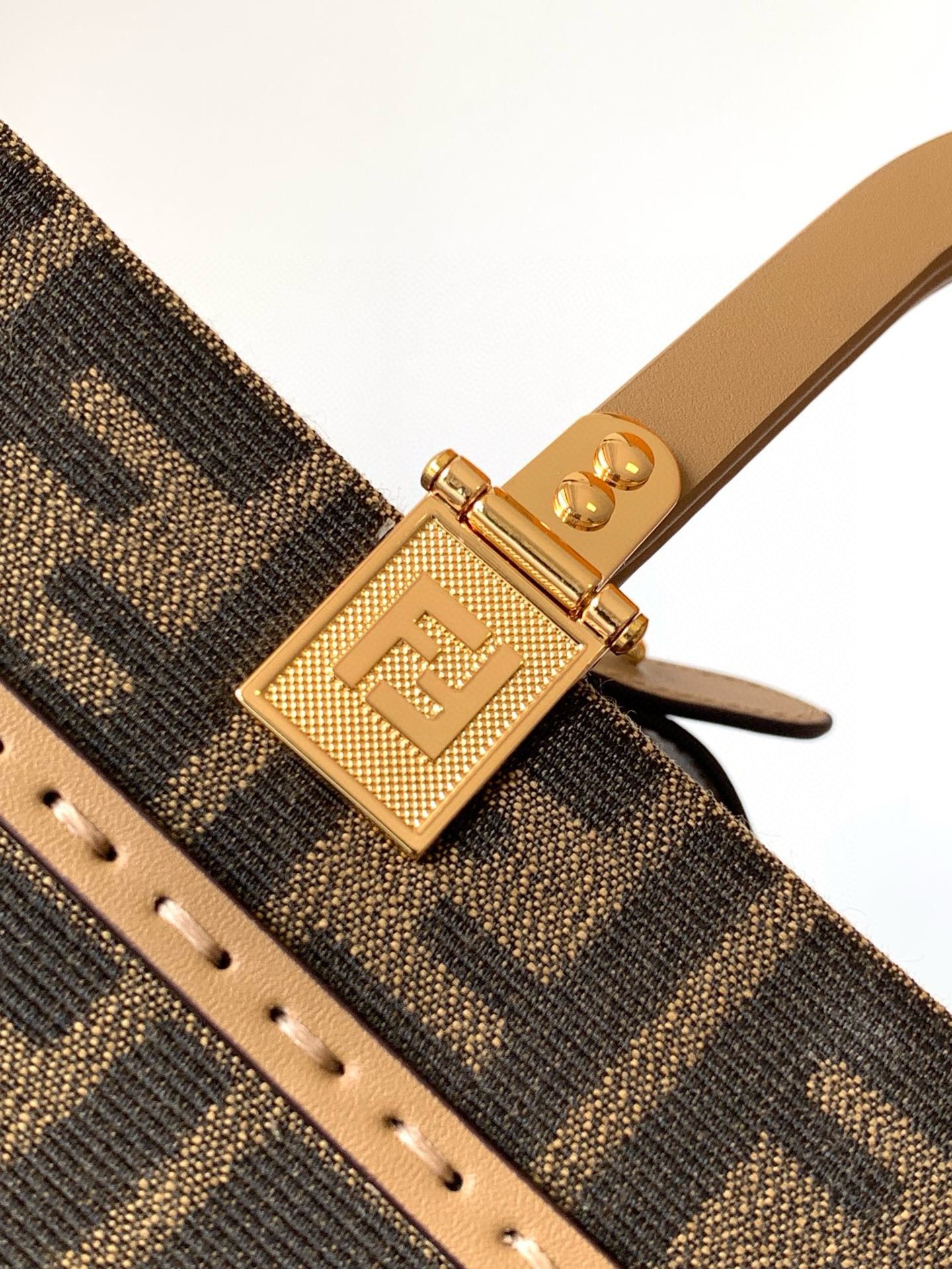 Fendi Sunshine Small Tote Bag in Brown FF Jacquard Fabric