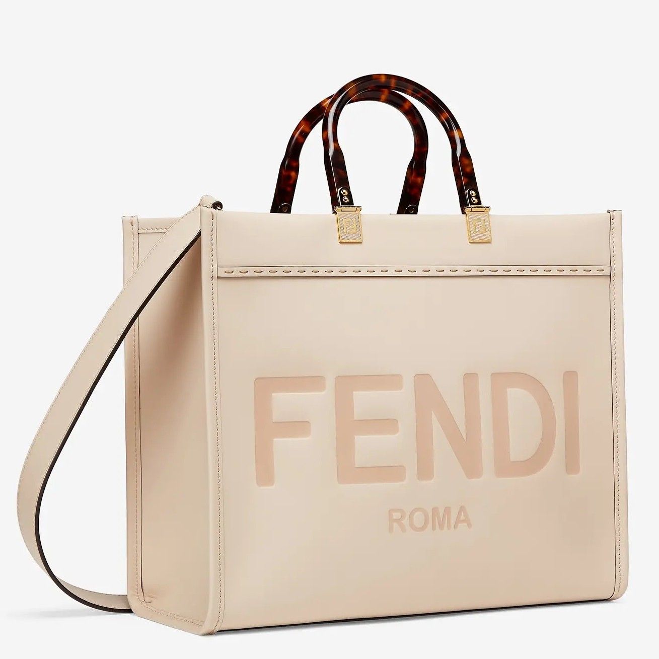 Fendi Sunshine Medium Tote Bag In Beige Calfskin