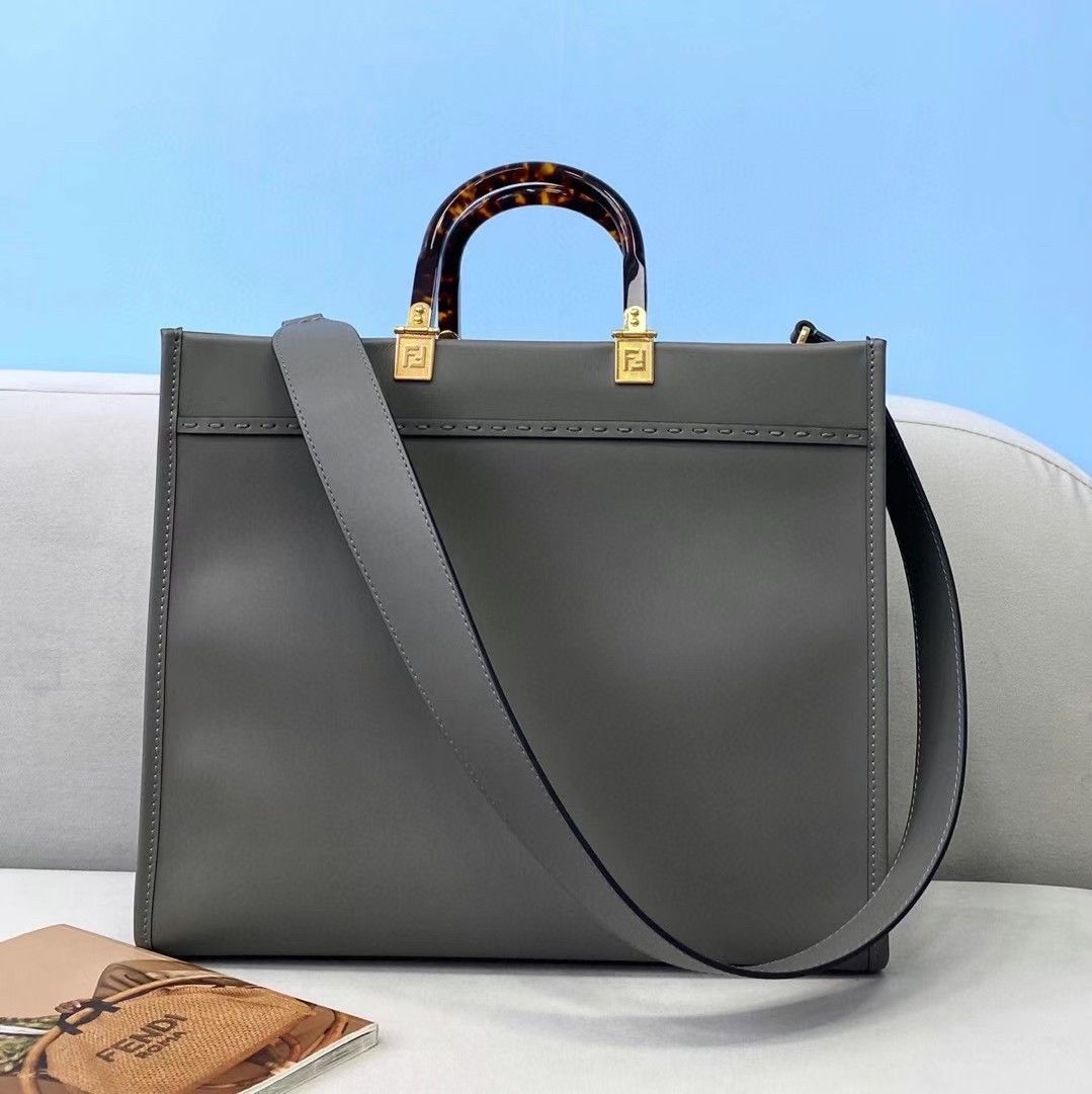 Fendi Sunshine Medium Tote Bag In Grey Calfskin