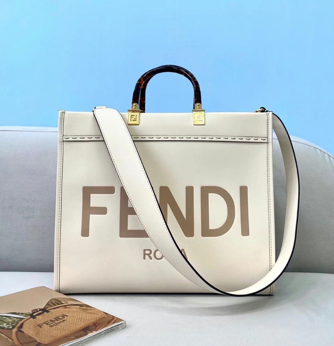 Fendi Sunshine Medium Tote Bag In White Calfskin