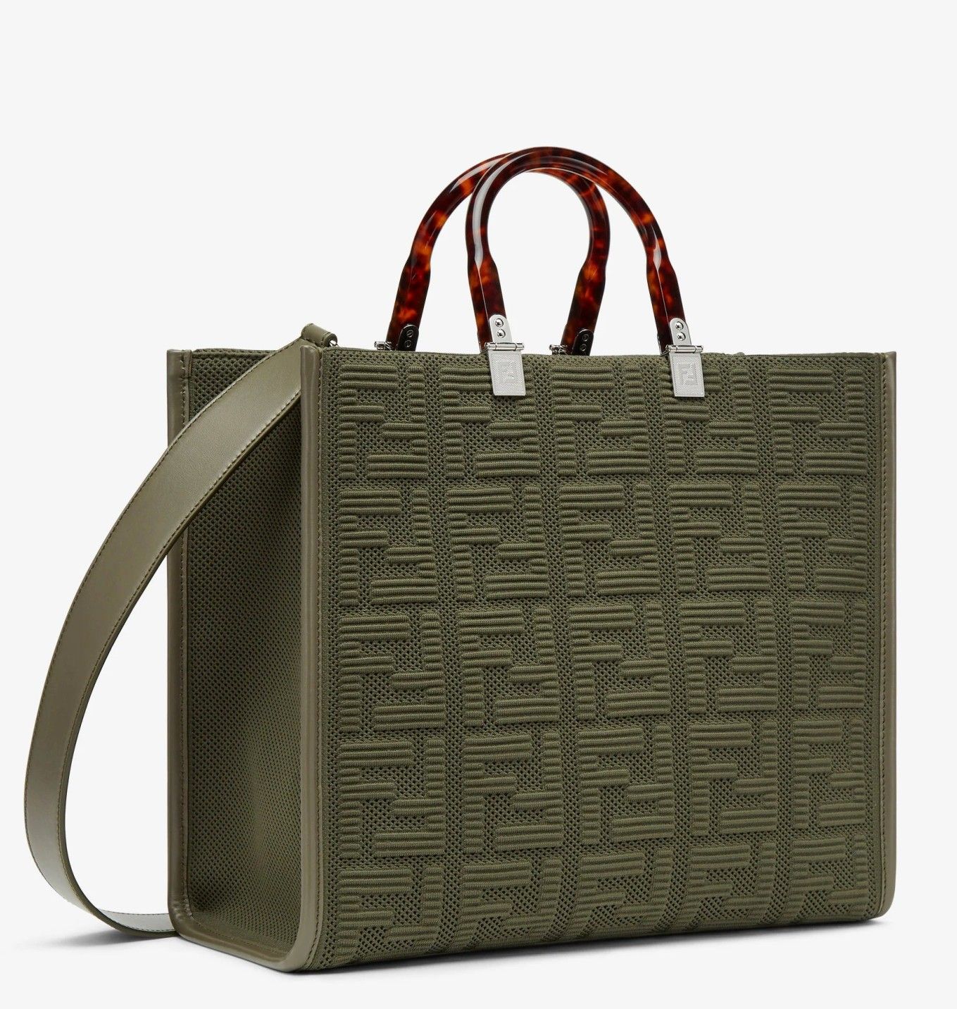 Fendi Sunshine Medium Tote Bag In Green FF Fabric