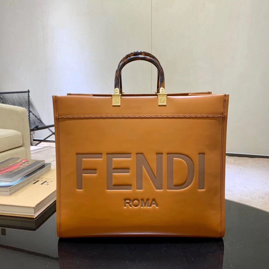 Fendi Sunshine Large Tote Bag In Brown Calfskin