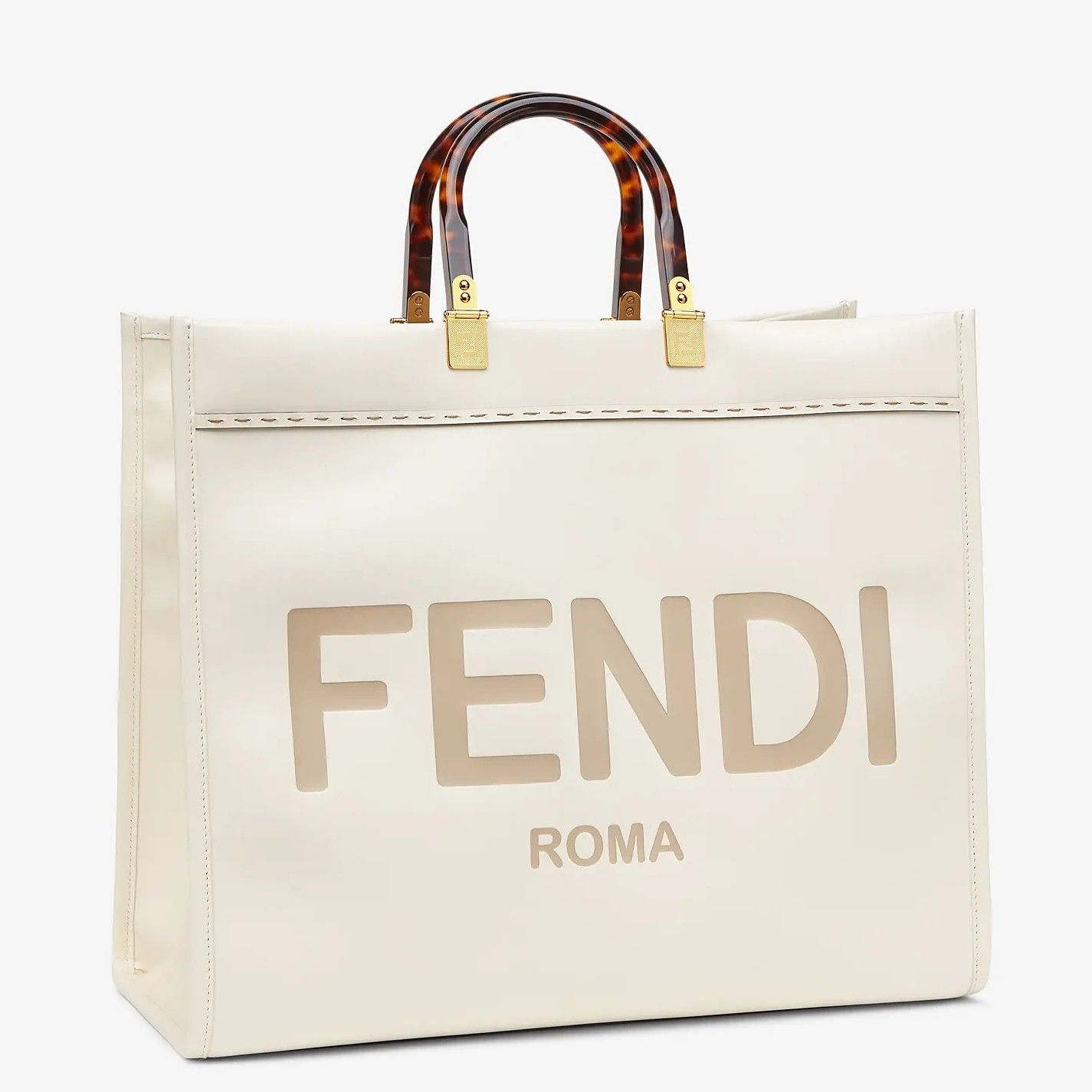 Fendi Sunshine Large Tote Bag In White Calfskin