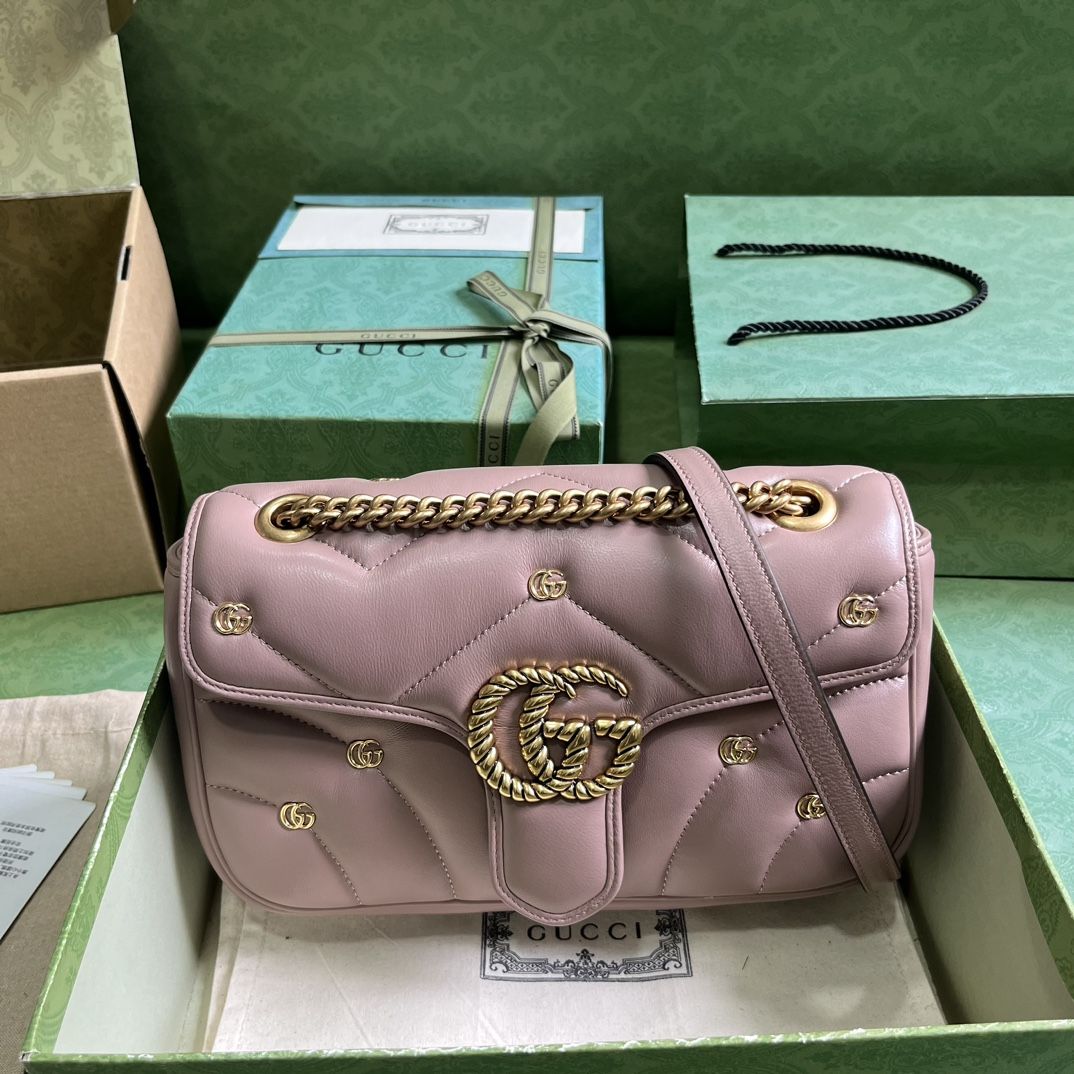 Gucci Gg Marmont Small Shoulder Bag Rose Beige Leather