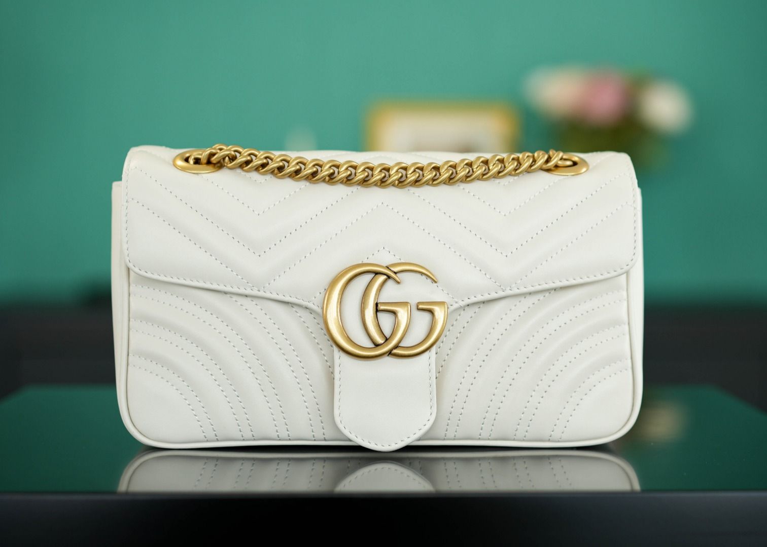 Gucci Gg Marmont Small Shoulder Bag White Matelassé Leather