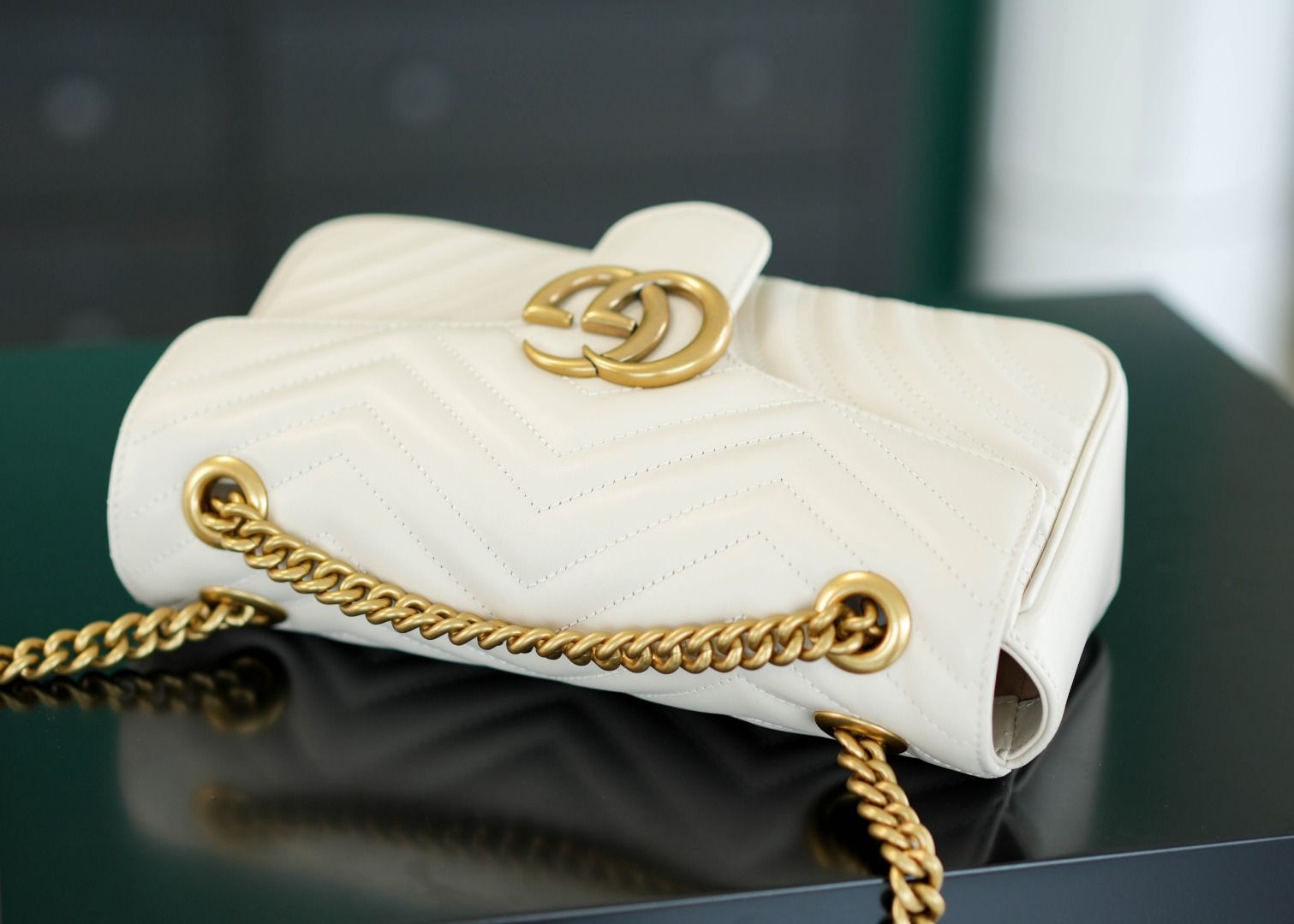 Gucci Gg Marmont Small Shoulder Bag White Matelassé Leather