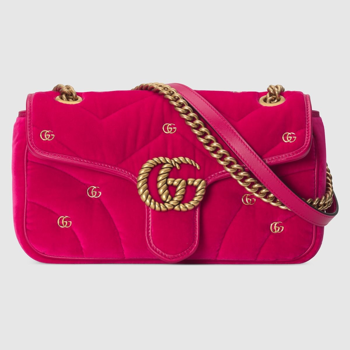 Gucci Gg Marmont Small Shoulder Bag Dark Pink Velvet