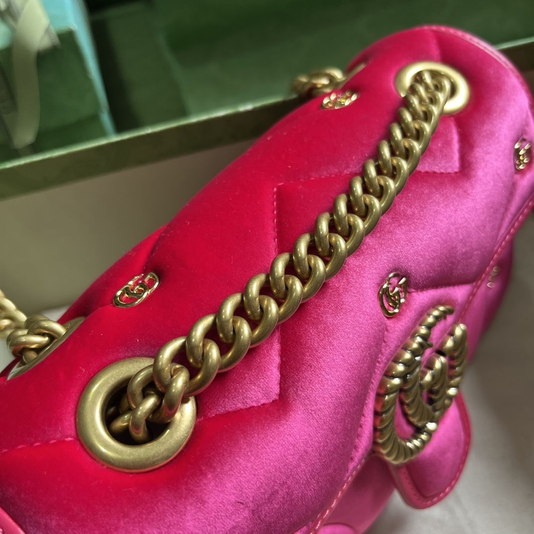 Gucci Gg Marmont Small Shoulder Bag Dark Pink Velvet