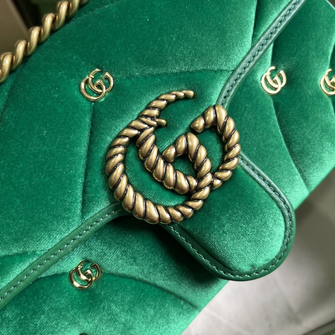 Gucci Gg Marmont Mini Shoulder Bag Green Velvet