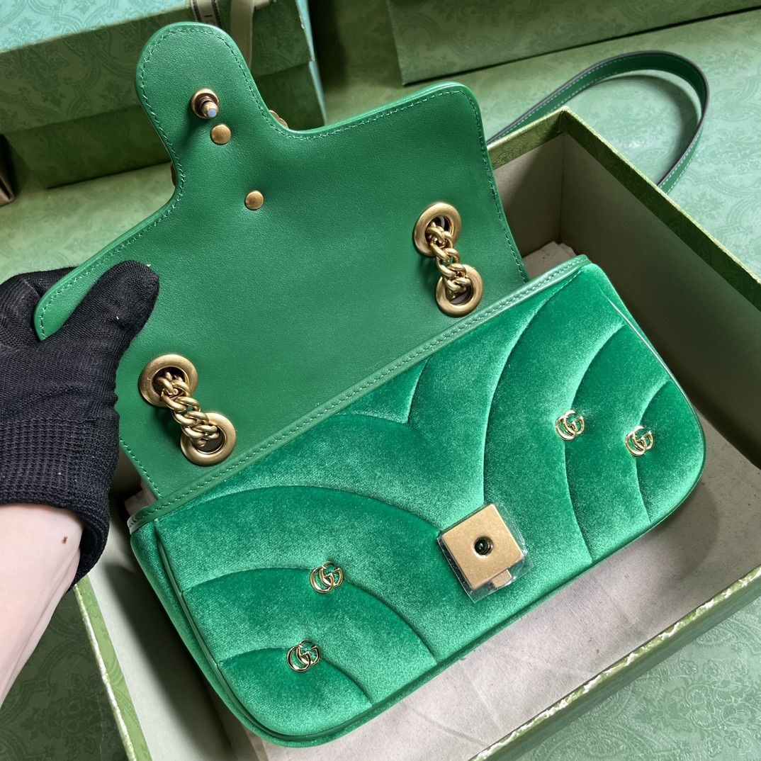 Gucci Gg Marmont Mini Shoulder Bag Green Velvet