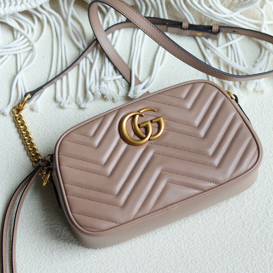 Gucci Gg Marmont Small Shoulder Bag Dusty Pink Leather