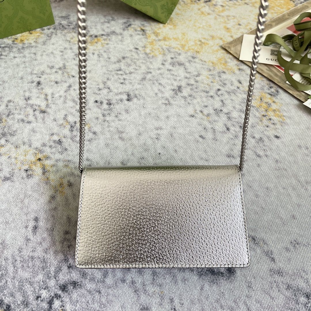 Gucci Dionysus Super Mini Bag Silver Lamé Leather