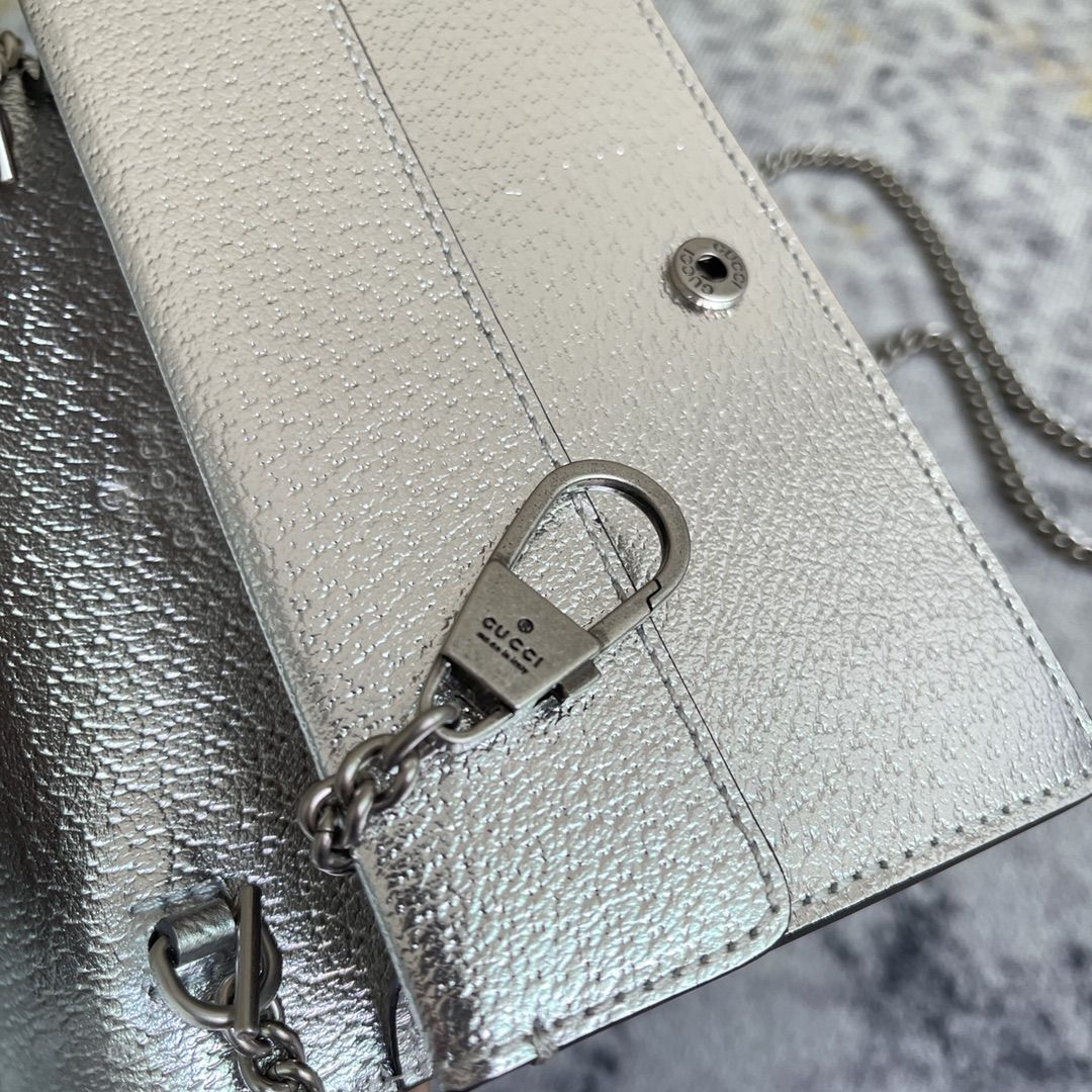 Gucci Dionysus Super Mini Bag Silver Lamé Leather