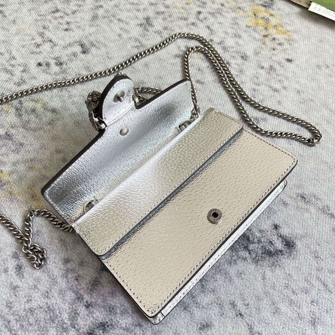 Gucci Dionysus Super Mini Bag Silver Lamé Leather