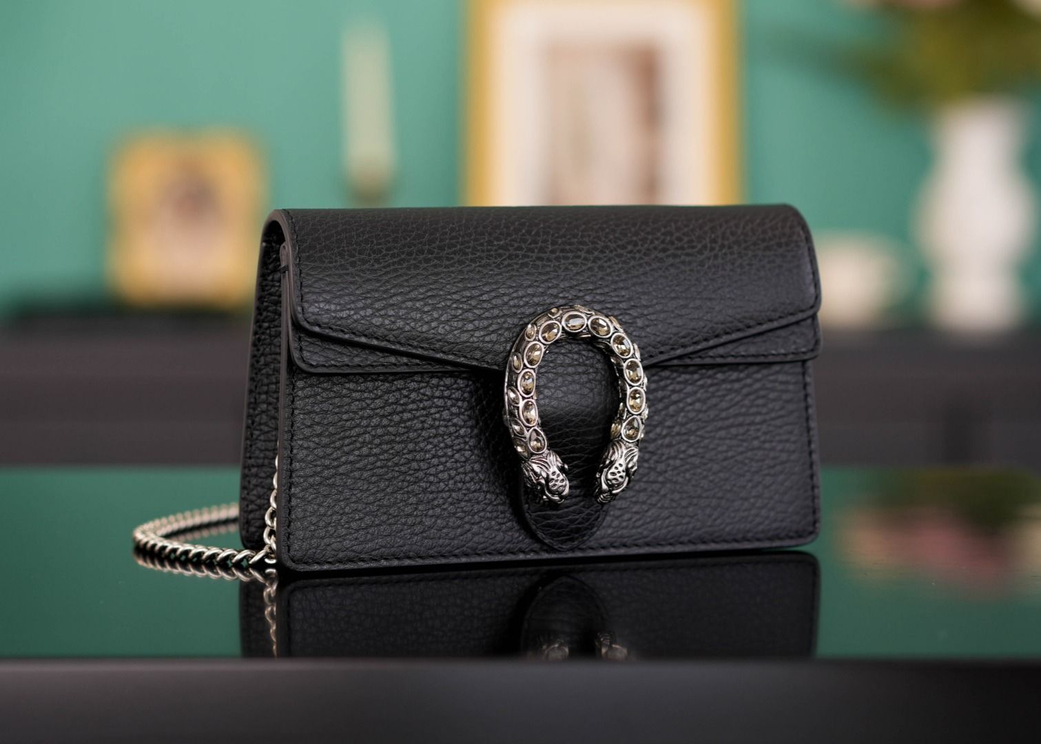 Gucci Dionysus Leather Super Mini Bag Black Leather