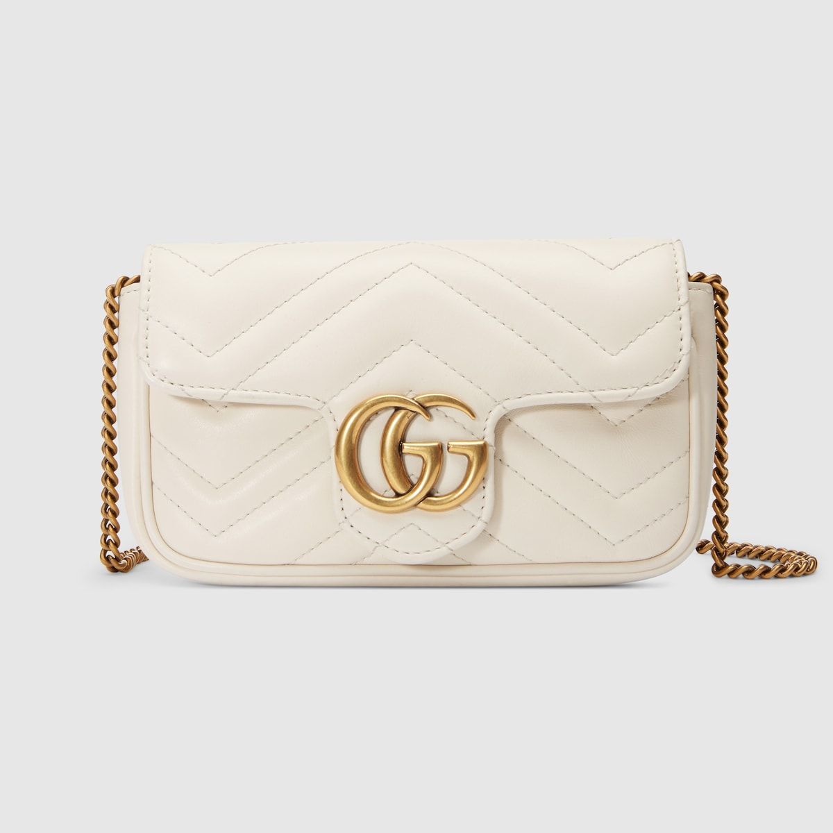 Gucci Gg Marmont Leather Super Mini Bag White Chevron Leather